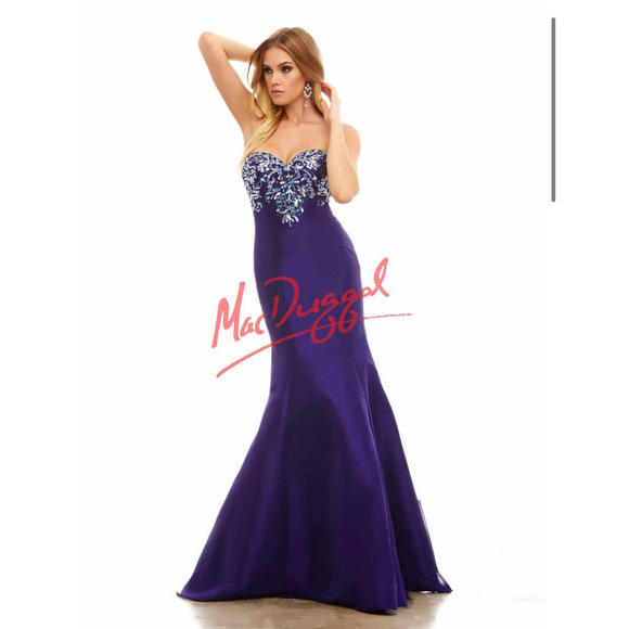 MAC DUGGAL CASSANDRA STONE SEQUIN TAFFETA PROM GOWN IN ROYAL PURPLE WOMEN SIZE 6 - Picture 1 of 16
